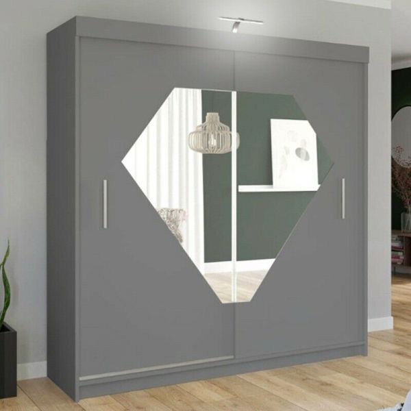 FURCO | Diamond Sliding 2 Door Wardrobe | Chic Grey | Available in 120/203 cm | Versatile & Modern