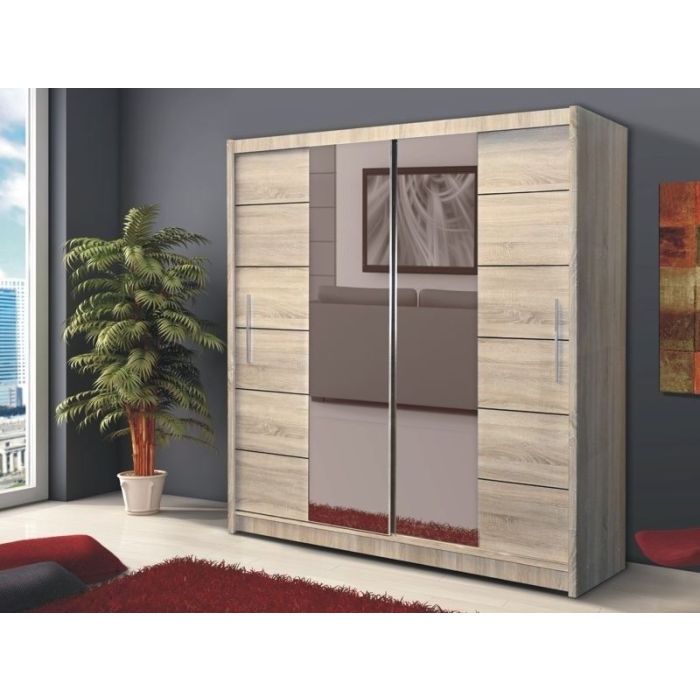 Luzern Sliding 2 Door 203cm Mirror Wardrobe - Oak Sonoma