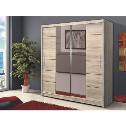 Luzern Sliding 2 Door 203cm Mirror Wardrobe - Oak Sonoma