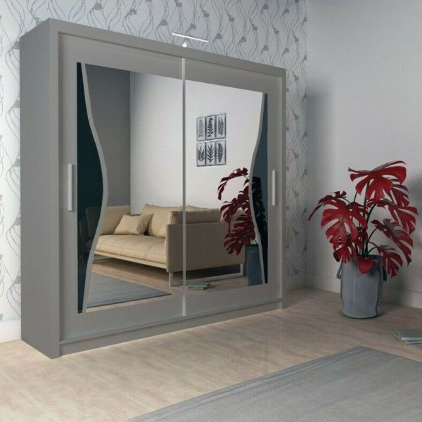 FURCO | Heffner Grey | Sliding 2 Door Wardrobe | 3 Size Choices | Contemporary & Chic Storage