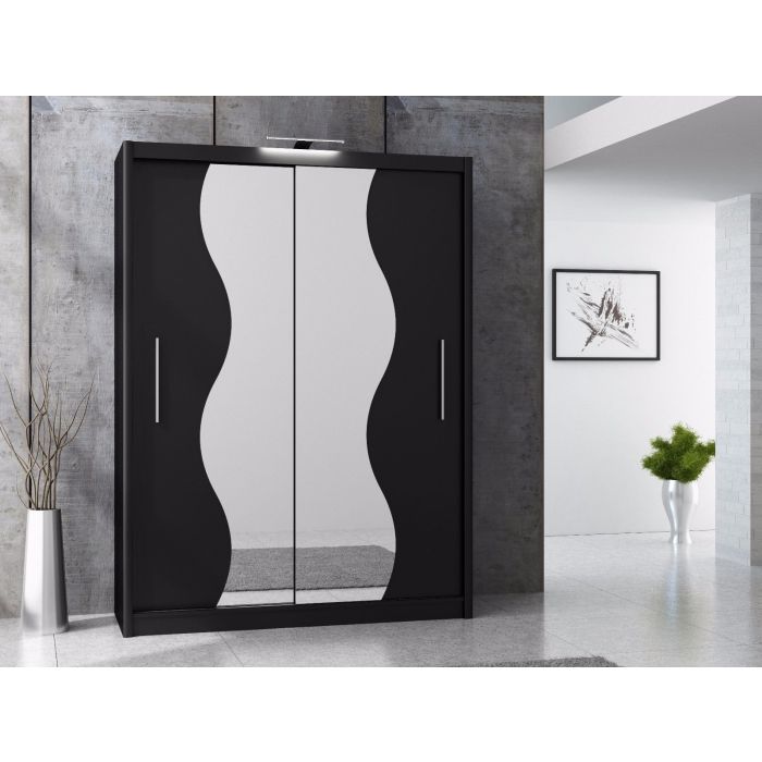 Tokyo V Curvy Sliding 2 Door Wardrobe - Black