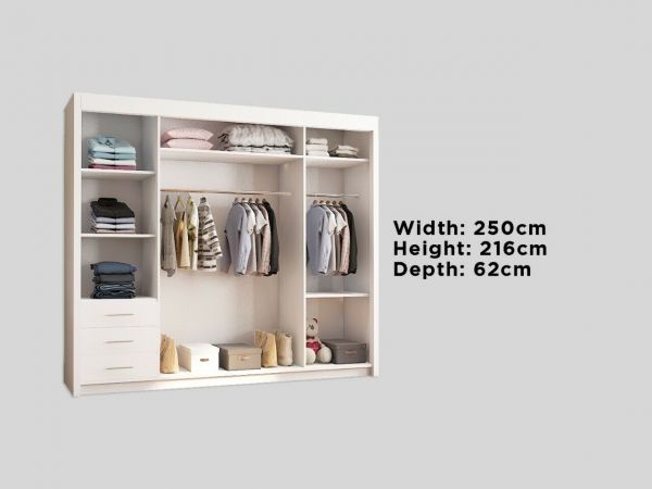 FURCO | Giovany 2 Door Mirrored Sliding Wardrobe | Elegant Grey | Available in 3 Sizes | Versatile & Stylish