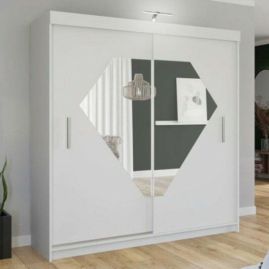 FURCO | Diamond Sliding 2 Door Wardrobe | Crisp White | Available in 120/203 cm | Sleek & Space-Efficient