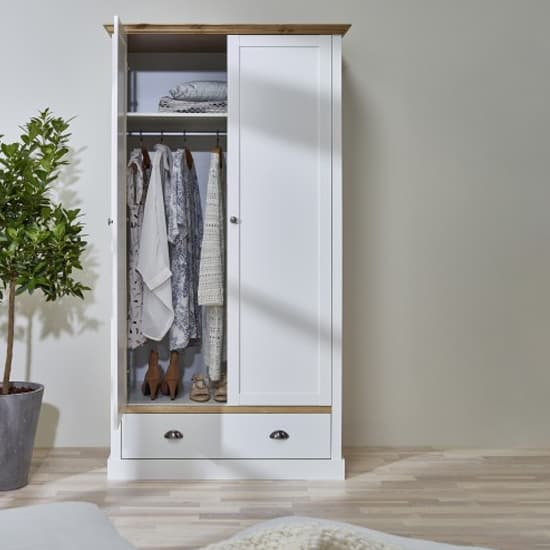 Sandringhia Wooden Wardrobe With 2 Doors In White And Pine