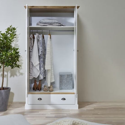 Sandringhia Wooden Wardrobe With 2 Doors In White And Pine