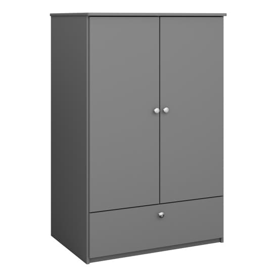 Satria Kids Wooden Wardrobe 2 Door 1 Drawer In Folkestone Grey