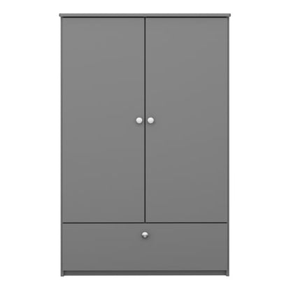 Satria Kids Wooden Wardrobe 2 Door 1 Drawer In Folkestone Grey