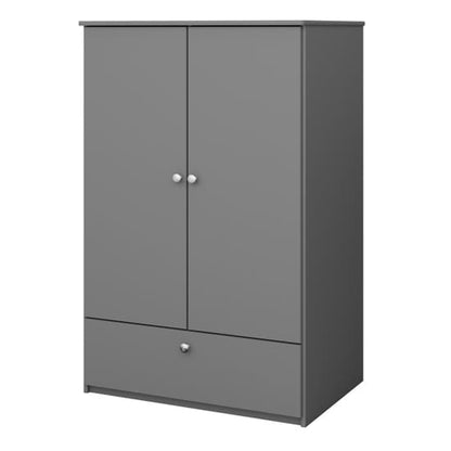 Satria Kids Wooden Wardrobe 2 Door 1 Drawer In Folkestone Grey