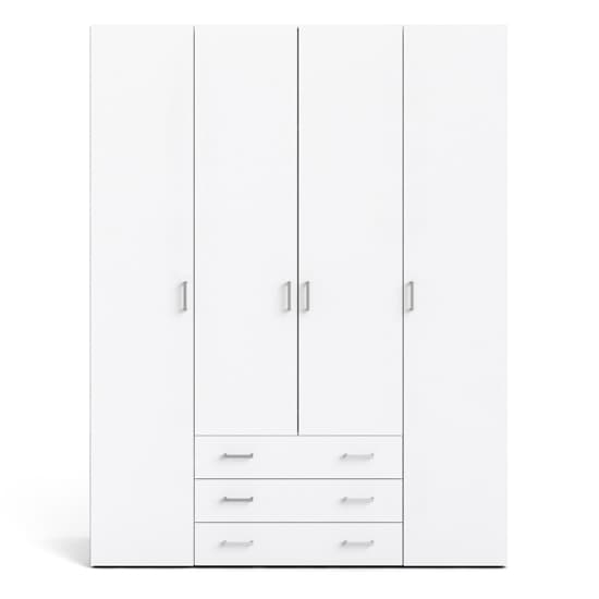 Scalia Wooden Wardrobe With 4 Doors 3 Drawers In White