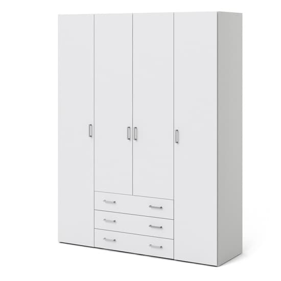 Scalia Wooden Wardrobe With 4 Doors 3 Drawers In White