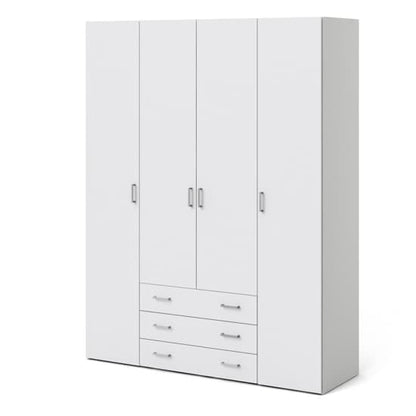 Scalia Wooden Wardrobe With 4 Doors 3 Drawers In White
