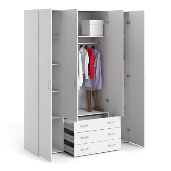 Scalia Wooden Wardrobe With 4 Doors 3 Drawers In White