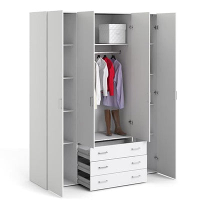 Scalia Wooden Wardrobe With 4 Doors 3 Drawers In White