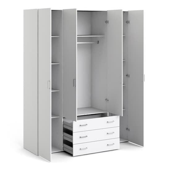 Scalia Wooden Wardrobe With 4 Doors 3 Drawers In White