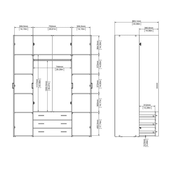 Scalia Wooden Wardrobe With 4 Doors 3 Drawers In White