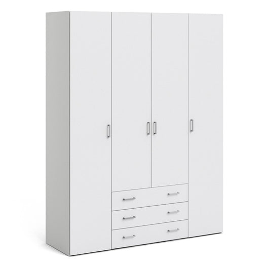 Scalia Wooden Wardrobe With 4 Doors 3 Drawers In White