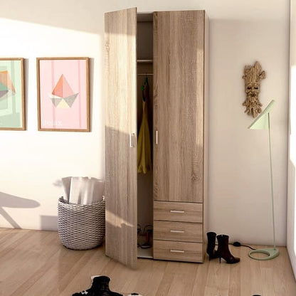 Scalia Wooden Wardrobe In Oak With 2 Doors 3 Drawers
