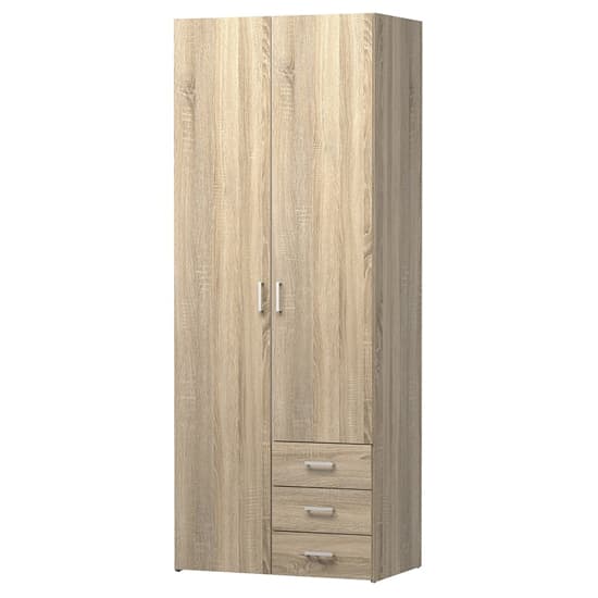 Scalia Wooden Wardrobe In Oak With 2 Doors 3 Drawers