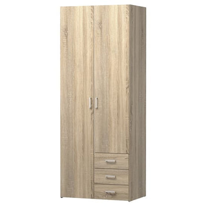 Scalia Wooden Wardrobe In Oak With 2 Doors 3 Drawers