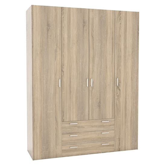 Scalia Wooden Wardrobe In Oak With 4 Doors 3 Drawers