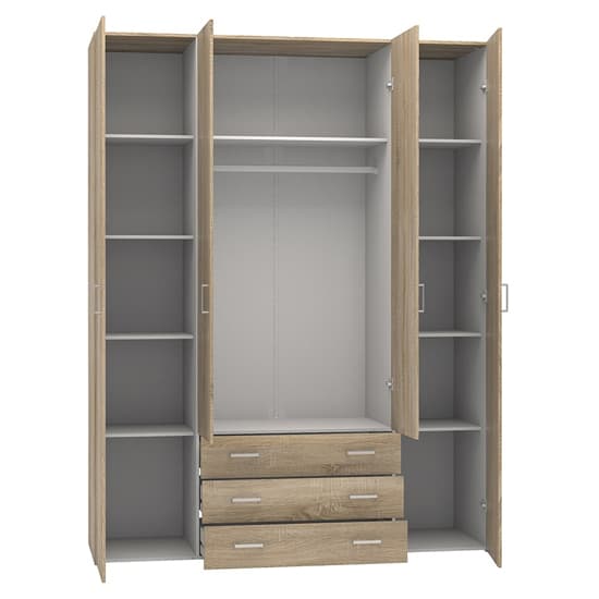 Scalia Wooden Wardrobe In Oak With 4 Doors 3 Drawers