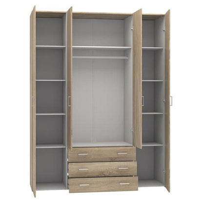 Scalia Wooden Wardrobe In Oak With 4 Doors 3 Drawers