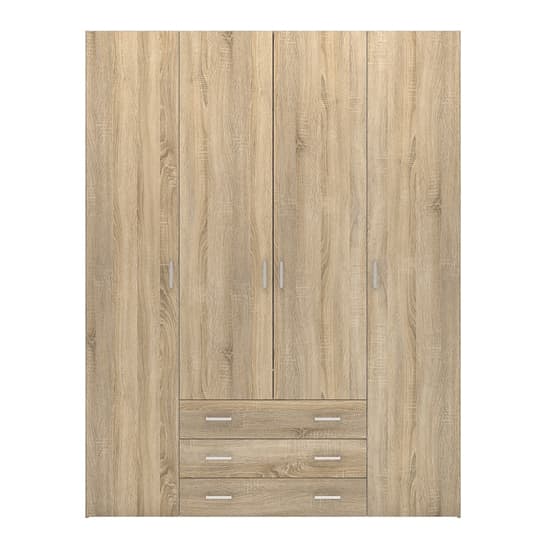 Scalia Wooden Wardrobe In Oak With 4 Doors 3 Drawers