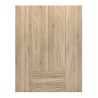Scalia Wooden Wardrobe In Oak With 4 Doors 3 Drawers