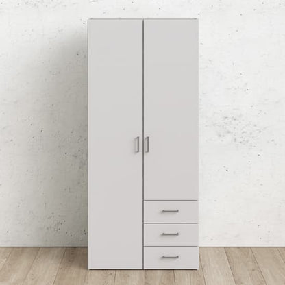 Scalia Wooden Wardrobe In White With 2 Doors And 3 drawers