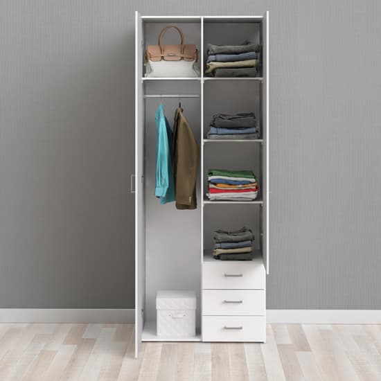 Scalia Wooden Wardrobe In White With 2 Doors 3 Drawers
