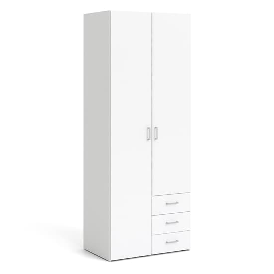Scalia Wooden Wardrobe In White With 2 Doors 3 Drawers
