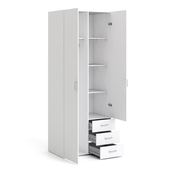 Scalia Wooden Wardrobe In White With 2 Doors 3 Drawers