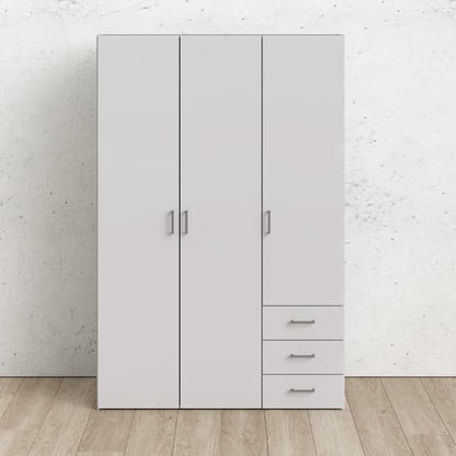 Scalia Wooden Wardrobe In White With 3 Doors And 3 Drawers