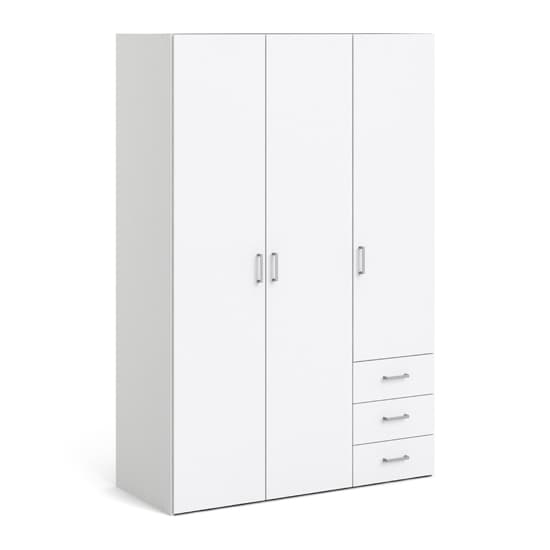 Scalia Wooden Wardrobe In White With 3 Doors And 3 Drawers