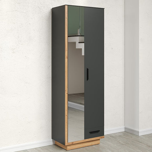 Selia Mirrored Hallway Wardrobe In Anthracite And Evoke Oak