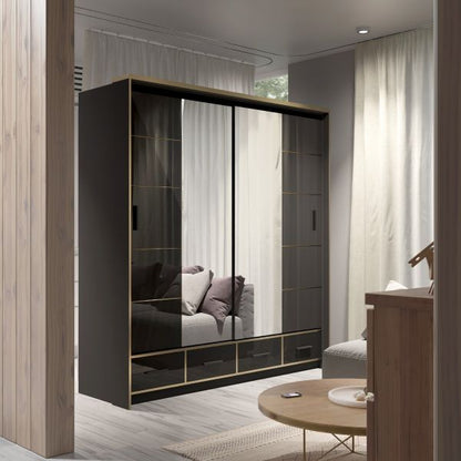FURCO Andromeda Black High Gloss 203cm 2 Door Sliding Wardrobe - Modern Elegance