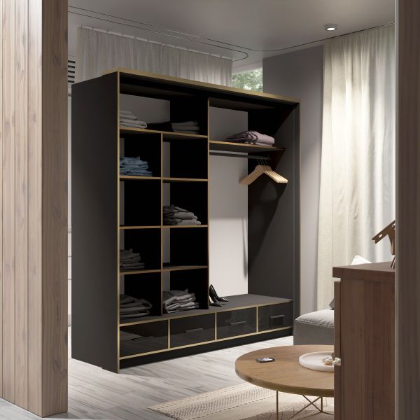 FURCO Andromeda Black High Gloss 203cm 2 Door Sliding Wardrobe - Modern Elegance