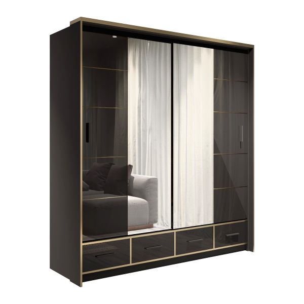 FURCO Andromeda Black High Gloss 203cm 2 Door Sliding Wardrobe - Modern Elegance