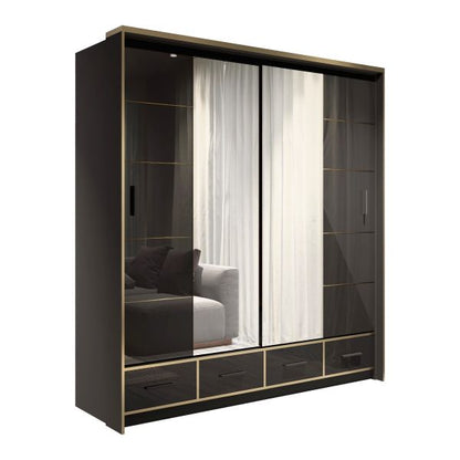 FURCO Andromeda Black High Gloss 203cm 2 Door Sliding Wardrobe - Modern Elegance
