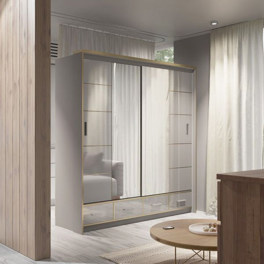 FURCO Andromeda Grey High Gloss 203cm 2 Door Sliding Wardrobe - Sleek Design