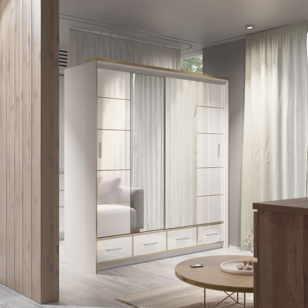 FURCO Andromeda White High Gloss 203cm 2 Door Sliding Wardrobe - Contemporary Style