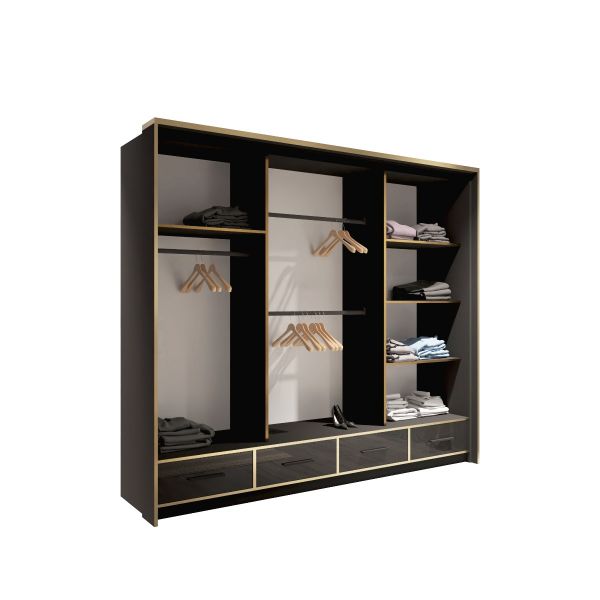 FURCO Andromeda 253cm Chic Grey High Gloss 3 Door Sliding Wardrobe - Luxurious & Spacious