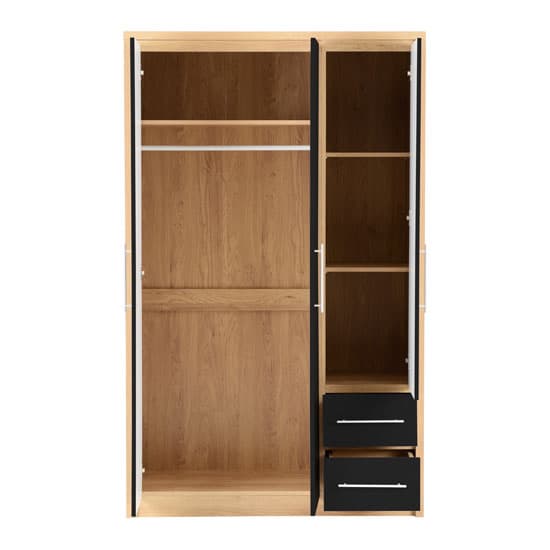Samaira Wardrobe In Black High Gloss And Light Oak With 3 Doors