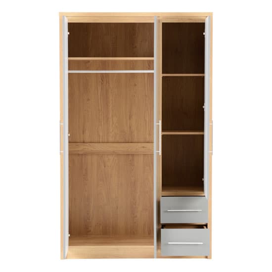 Samaira Wardrobe In Grey High Gloss And Light Oak With 3 Doors