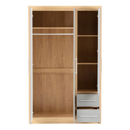 Samaira Wardrobe In Grey High Gloss And Light Oak With 3 Doors