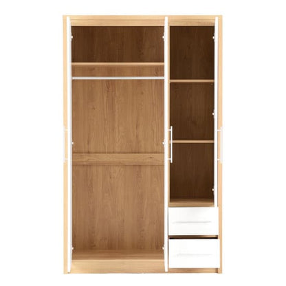 Samaira Wardrobe In White High Gloss And Light Oak With 3 Doors