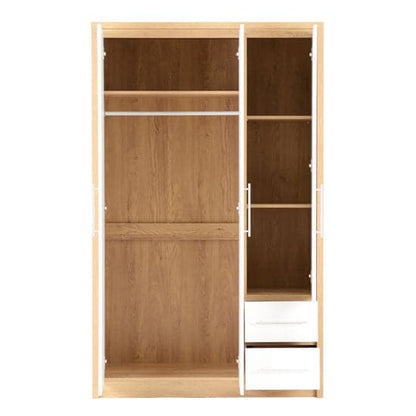 Samaira Wardrobe In White High Gloss And Light Oak With 3 Doors