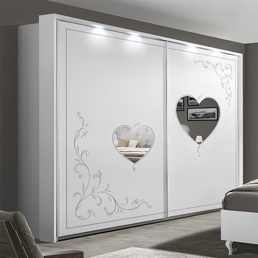 Sialkot Italian Mirrored Wooden 2 Door Sliding Wardrobe In White With LED