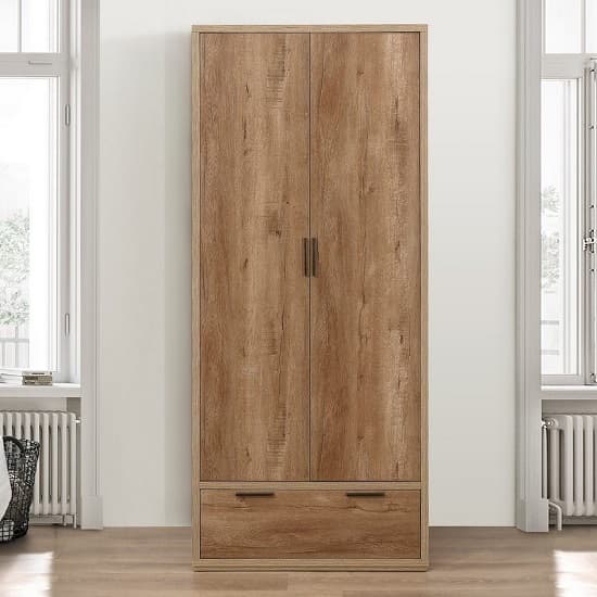 Silas Wooden Wardrobe In Rustic Oak Effect With 2 Doors