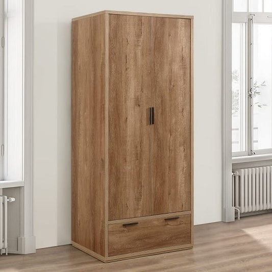 Silas Wooden Wardrobe In Rustic Oak Effect With 2 Doors